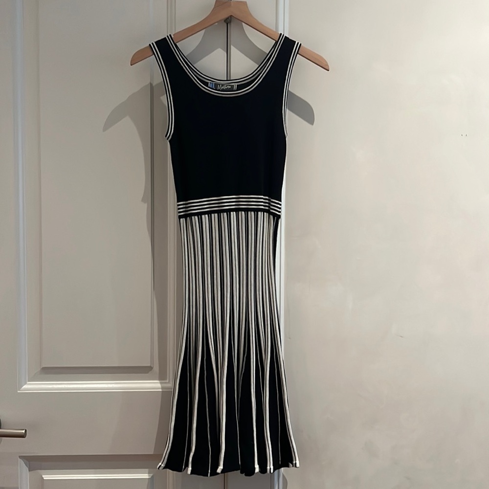 Claude Montana black and white stripe knit dress